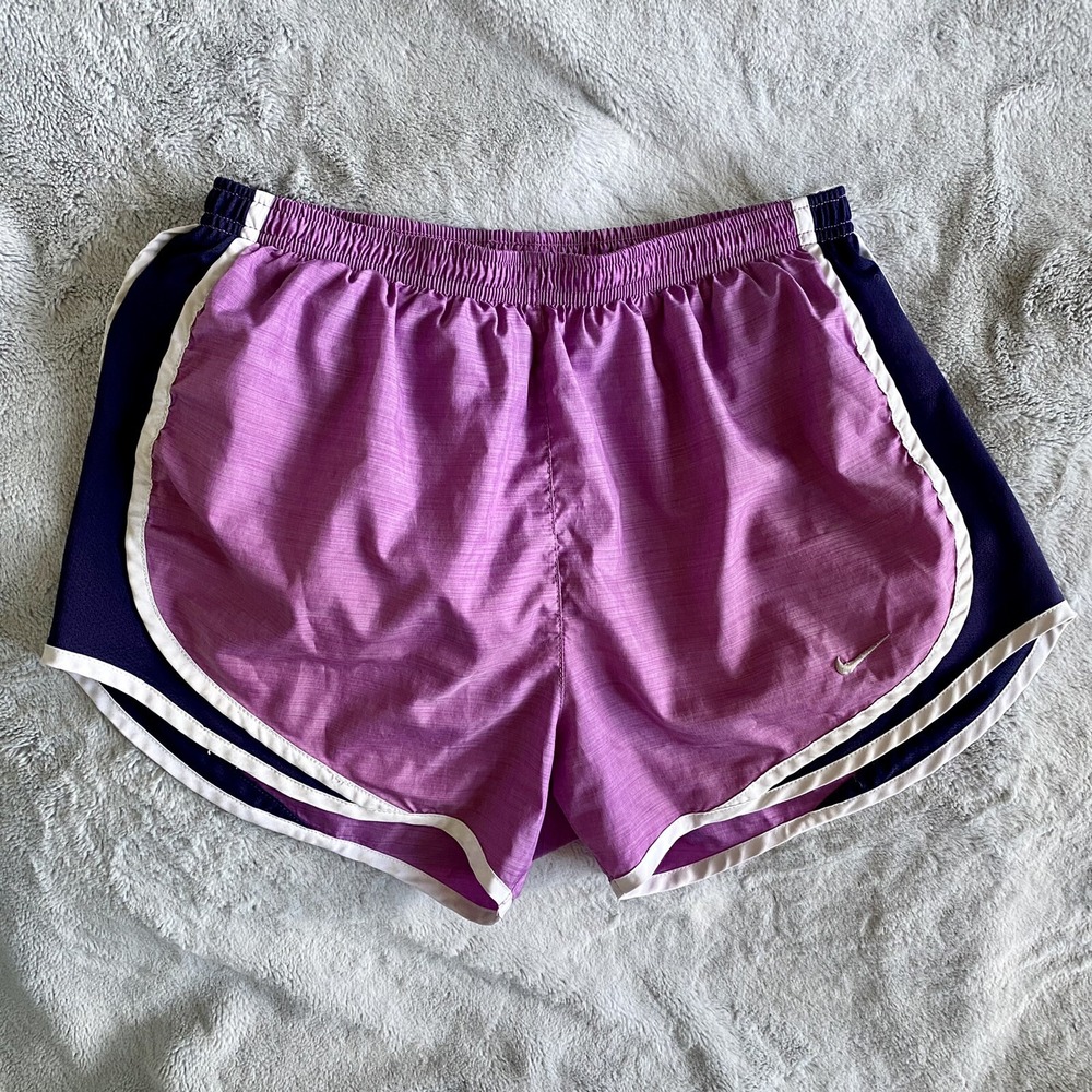 Nike Tempo Womensβ Purple Heather Navy Dri-Fit Lined Running Shorts Size Small